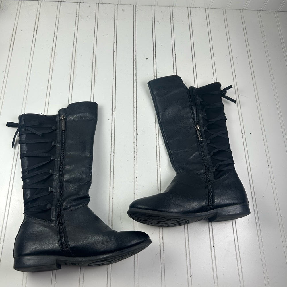 Michael Kors Black Leather Riding Girl’s Boots Size 4 - Picture 3 of 12